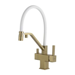 Смеситель для кухни Gappo G4395-63 с подключением фильтра питьевой воды и гибким изливом золото/белый